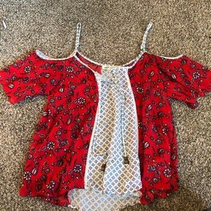 Flower-print cold-shoulder top